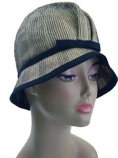 Awesome Vintage Lilly Dache Navy & Natural Cloche Hat  