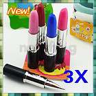 3x Lipstick Shape Ball Point Pen Cute Lady Favor Stationery Set Office