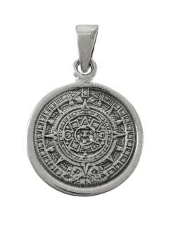 Highly Detailed Sterling Silver Aztec Calendar Pendant  