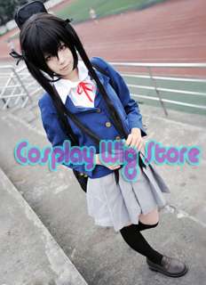 ON! Nakano Azusa Cosplay Black Straight Hair Wig + Pigtails  