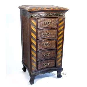 Rattan Wood Drawers Nightstand Chest Bedside Table:  