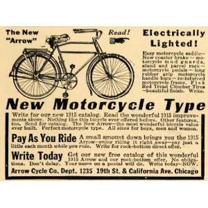  1915 Ad Arrow Cycle Electrical Lighted Motorcycle Model 