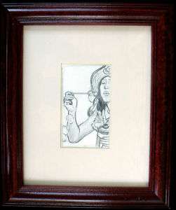 Contemporary modern art Original graphite drawing girl blowing bubbles