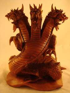 10 Bali Suar Wood 3 Headed Dragon Sculpture Guardians  
