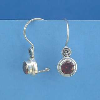 E299G Sterling Silver Garnet Dangle Bali made Earrings  