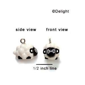  N1068+ tlf   White Lamb   3 D Hand Painted Resin Charm 