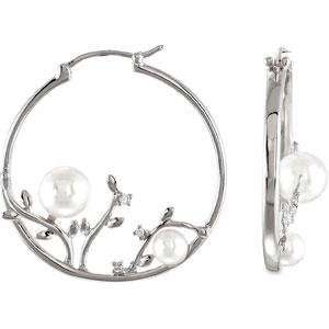   Pearl Diamond Hoop Earrings in Sterling Silver (0.06 Ct. tw.) Jewelry
