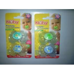  4 Nuby Boy Oval Pastel Pacifiers 12+ Months Baby
