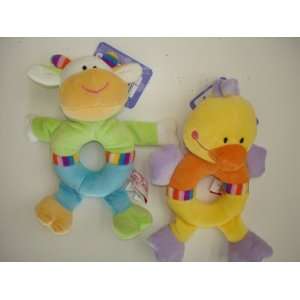  Baby Plush Ring Rattle   Ducky and Cow, 2 Pcs/set: Baby