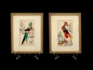 Pair of Glenn F. Bastian Feather Bird Gouaches Folk Art  
