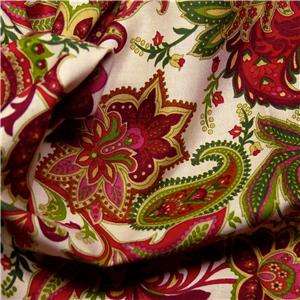 Henry Glass Cotton Fabric Paisley Rose Pink, Green, Gold, Cream, Per 
