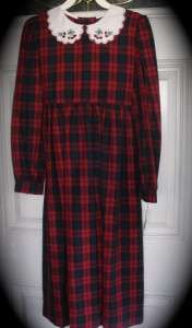 THERESE BOUTIQUE Girls dress 10 Red Linsey Plaid Christmas Holiday 