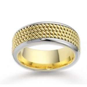  14k Two Tone Gold Elegant Thick Rope Wedding Band: Jewelry