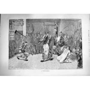   1884 Chinese Drama Theatre Actors Costumes Old Print