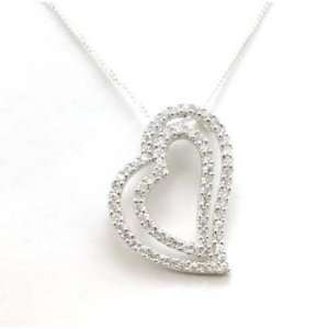    Double Heart Stone Set 925 Silver Pendant, 18 Chain Jewelry
