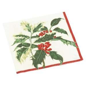  Caspari Royal Holly Paper Lunch Napkin Package, Ivory 