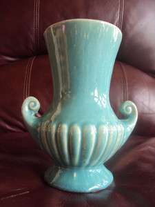 Vintage McCoy Planter/ Vase Green w/scroll handles Very Nice!  