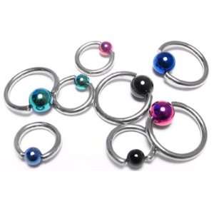 Stainless Steel Captive Bead Rings with Black Balls   16g 