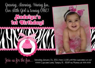 Black & Pink Zebra Cupcake Birthday