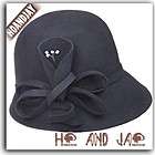 HJ1683 Black Classic Flowered Wool Bucket Cloche Hat