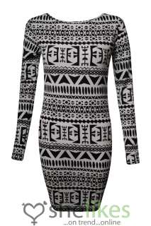   Dress Ladies Tribal Aztec Print Bodycon Tunic Dress Top 8 14  