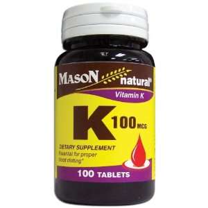  Mason Natural Vitamin K, 100mcg, Tablets, 100 ea Health 
