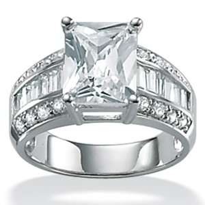   Silver Emerald Cut and Channel Set DiamonUltra™ Cubic Zirconia Ring
