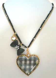 BETSEY JOHNSON VINTAGE BETSEY HEART BOW CHAIN NECKLACE  