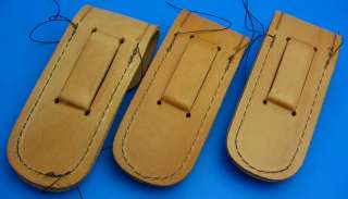   OF 3 Schrade Natural Tan Leather Belt Sheaths for Folding Knife Knives