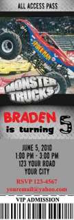   Monster Trucks Jam Truck Birthday Party Ticket Invitations  