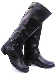 Black SODA Cowboy Imit Leather Mid Calf Women Comfort Riding Boots 