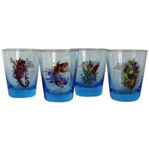  Don Ed Hardy Ocean Shot Glass Set of 4: Kitchen & Dining