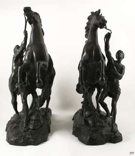 HUGE BRONZE MARLY HORSE TAMERS STATUES SIGNED COUSTOU  
