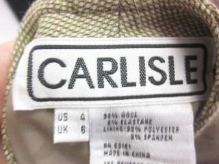 CARLISLE Olive Wool 3Pc Blazer Blouse Pants Suit Size 6  