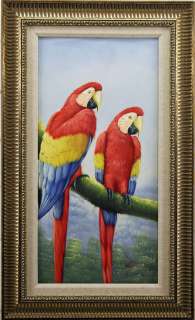 Macaw Parrots Tropical Bird Tree FRAMED OIL PAINTING  