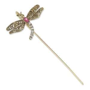    Brass tone Dragonfly w/ Clear & Pink Crystals Bookmark Jewelry