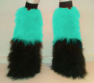 TURQUOISE & BLACK 2 TONE FLUFFY BOOTS LEGWARMERS SNOOKI BOOTS  