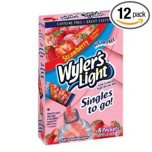 Wylers Light Singles To Go Drink Mix, Strawberry, 8 Count (Pack of 12 
