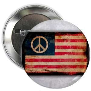  2.25 Button Worn US Flag Peace Symbol 