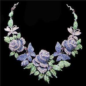 Swarovski Crystal 3 Rose Butterfly Necklace Earring Set  