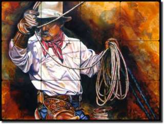 Taylor Cowboy Southwest Tumbled Marble Tile Mural Art  
