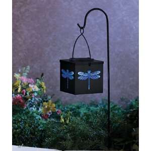  Solar Rechargeable Yard Lantern Dragonfly Square w/post 