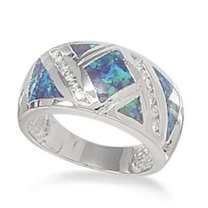  CZ Sterling Silver Blue Opal Ring Size 6: Everything Else