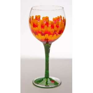  Handpainted Wine Glass, Zinnia