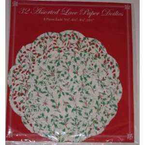  32 Assorted Lace Paper Doilies Holly Christmas Theme Arts 