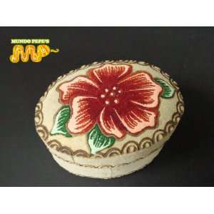 Jewelry Box Small Leather Hand Painted Mexican Folk Art  Crafts