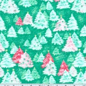   Flannel Flocked Trees Green Fabric By The Yard: Arts, Crafts & Sewing