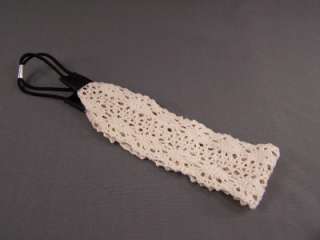 Cream crochet knit 2 wide soft stretch fabric headband  