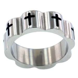  Flower Stye with Crosses Stainless Steel Ring size 6 