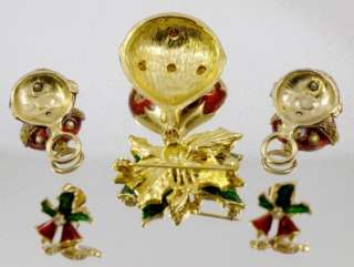 HOLIDAY RHINESTONE ENAMELED CHRISTMAS ORNAMENT BROOCH/PIN WITH 